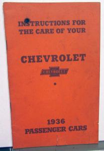 1936 Chevrolet Master Deluxe & Standard Owners Manual Care Of Your Car Original