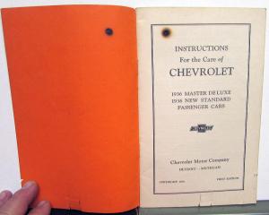 1936 Chevrolet Master Deluxe & Standard Owners Manual Care Of Your Car Original