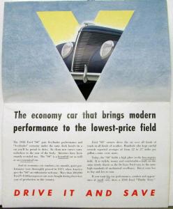 Ford 1938 V8 Thrifty 60 85 Sedan Coupe Specs Sales Folder Poster Style Original