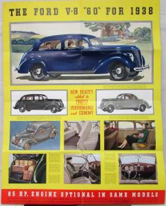 Ford 1938 V8 Thrifty 60 85 Sedan Coupe Specs Sales Folder Poster Style Original