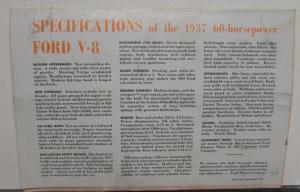 1937 Ford 60HP Flathead V8 Sales Brochure Original Large Folder