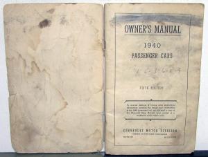 1940 Chevrolet Master Deluxe 85 Special Operators Owners Manual Original