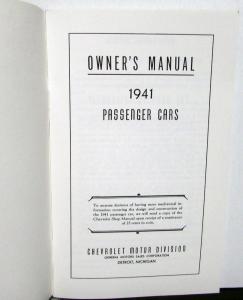 1941 Chevrolet Master Special Deluxe Owners Operators Manual Reproduction