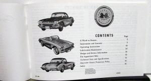 1959 Chevrolet Corvette Owners Operators Manual Reproduction