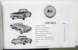 1960 Chevrolet Corvette Owners Operators Manual Reproduction