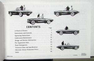 1961 Chevrolet Corvette Owners Operators Manual Reproduction