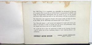 1962 Chevrolet Chevy II Owners Manual Original Nova 100 300 Chevy 62
