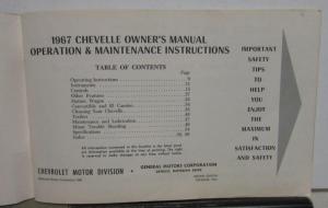 1967 Chevrolet Chevelle Operators Owners Manual Original
