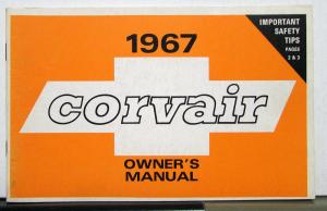 1967 Chevrolet Corvair Operators Owners Manual Original