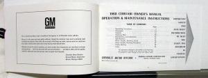 1968 Chevrolet Corvair Owners Operators Manual Reproduction