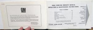 1968 Chevrolet Corvair Owners Operators Manual Original