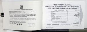 1969 Chevrolet Camaro Chevelle Chevy Nova Owners Operators Manual Reproduction