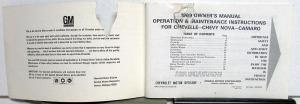 1969 Chevrolet Camaro Chevelle Chevy Nova Owners Operators Manual Original