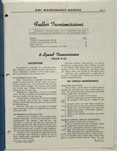 1960 GMC Truck N Series Fuller Trans Service Maintenance Manual Supplement
