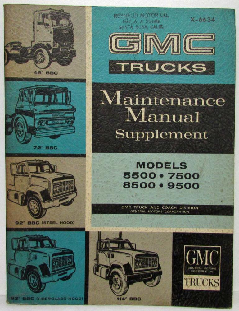 1966 GMC Truck Models 5500-9500 Service Shop Maintenance Manual Supplement