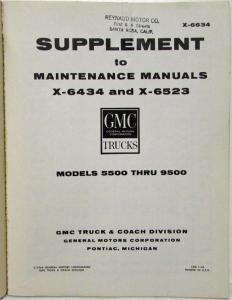 1966 GMC Truck Models 5500-9500 Service Shop Maintenance Manual Supplement