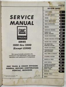 1967 GMC Trucks Pickup Models 1500-3500 Service Shop Repair Manual