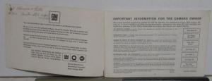 1970 Chevrolet Camaro Owners Operators Manual Original SS RS
