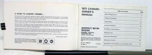 1971 Chevrolet Camaro Owners Operators Manual Original