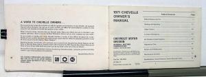 1971 Chevrolet Chevelle Owners Operators Manual Original