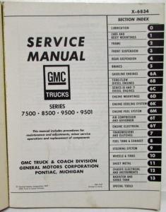 1968 GMC Truck Series 7500 8500 9500 9501 Service Shop Repair Manual