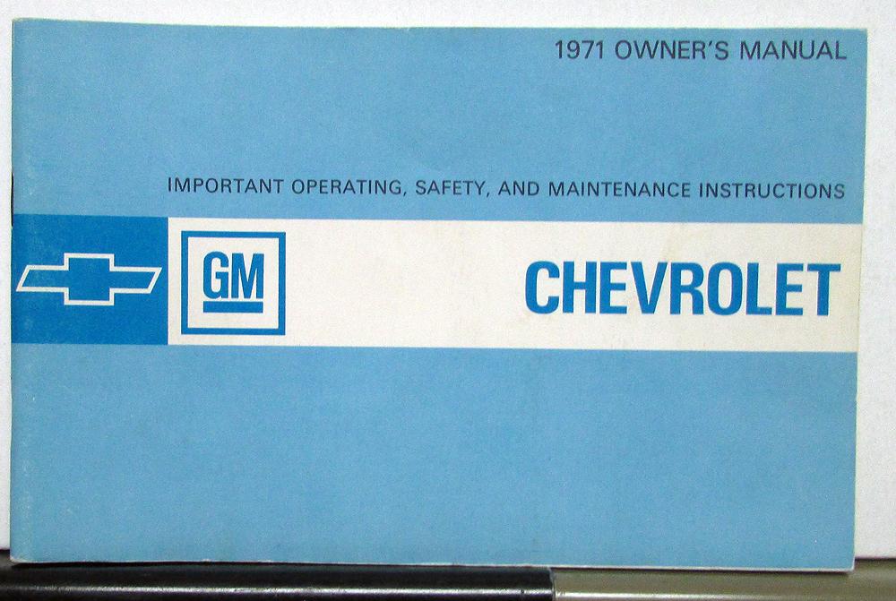 1971 Chevrolet Impala Caprice Bel Air Biscayne Owners Operators Manual Original