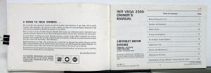 1971 Chevrolet Vega Owners Operators Manual Original