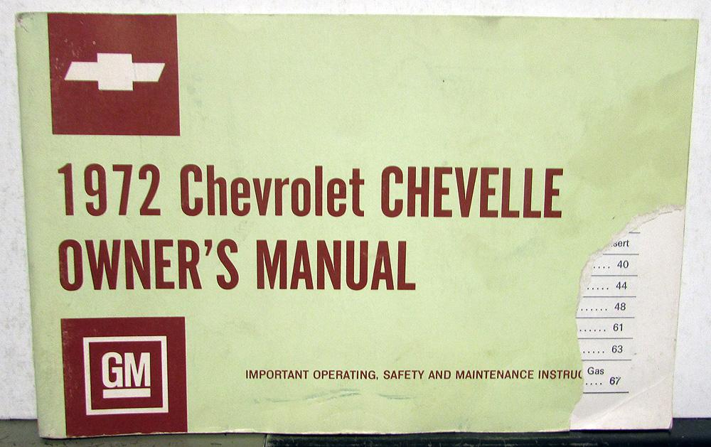 1972 Chevrolet Chevelle Owners Operators Manual Original