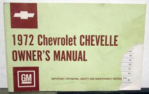 1972 Chevrolet Chevelle Owners Operators Manual Original