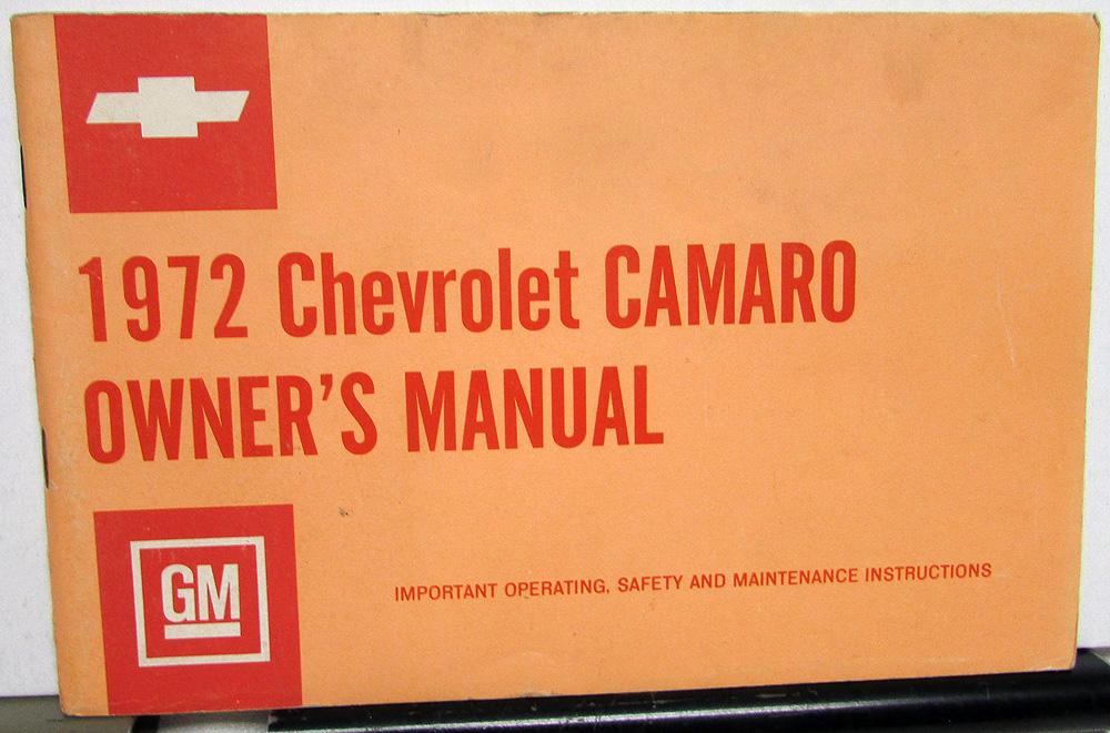 1972 Chevrolet Camaro Owners Operators Manual Original