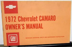 1972 Chevrolet Camaro Owners Operators Manual Original