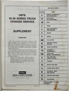1975 GMC Truck Pickup Series 1500-3500 Service Manual Supplement Inc Jimmy G&P
