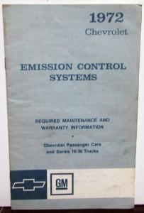 1972 Chevrolet Biscayne Bel Air Impala Caprice Emission Control Systems Booklet