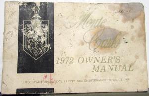1972 Chevrolet Monte Carlo Owners Operators Manual Original