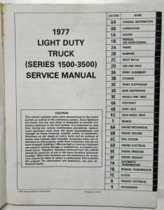 1977 GMC Truck Pickup Light Duty Series 1500-3500 Service Manual Inc Jimmy G&P