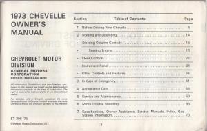 1973 Chevrolet Chevelle Owners Operators Manual Original