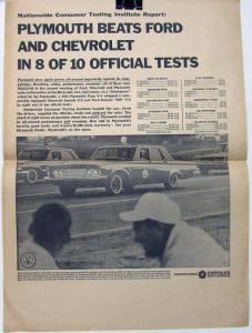 1963 Plymouth Fury V8 Beats Ford Galaxie Chevrolet Impala Newspaper Ad Original