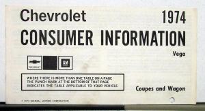 1974 Chevrolet Vega Owners Operators Manual Original