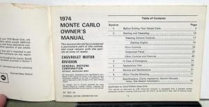 1974 Chevrolet Monte Carlo Owners Operators Manual Original