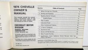 1974 Chevrolet Chevelle Owners Operators Manual Original