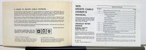 1975 Chevrolet Monte Carlo Owners Operators Manual Original