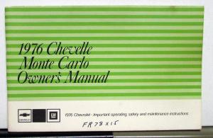 1976 Chevrolet Chevelle Monte Carlo Owners Operators Manual Original