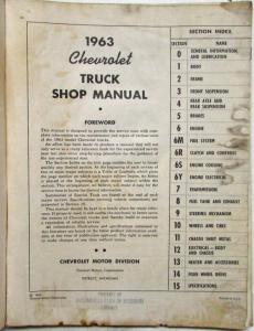 1963 Chevrolet Truck Service Shop Repair Manual Pickup CK10-30 P10-30 CLS-50