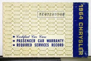 1964 Chrysler New Yorker 300 Newport Passenger Car Warranty Booklet