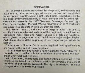 1977 Chevrolet Series 10-35 Light Duty Truck Service Manual Pickup Suburban
