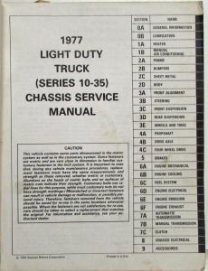 1977 Chevrolet Series 10-35 Light Duty Truck Service Manual Pickup Suburban