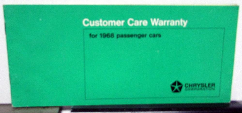 1968 Chrysler New Yorker 300 Newport Customer Care Warranty