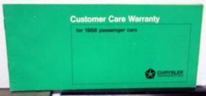 1968 Chrysler New Yorker 300 Newport Customer Care Warranty
