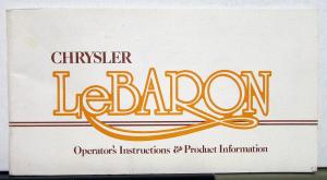 1977 Chrysler LeBaron Owners Operators Manual Orginal