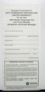 1980 Chrysler Newport New Yorker Owners Operators Manual Orginal